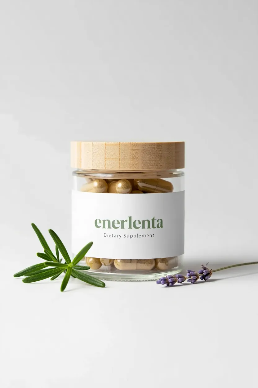 Enerlenta dietary supplement package featuring a modern minimalist design
